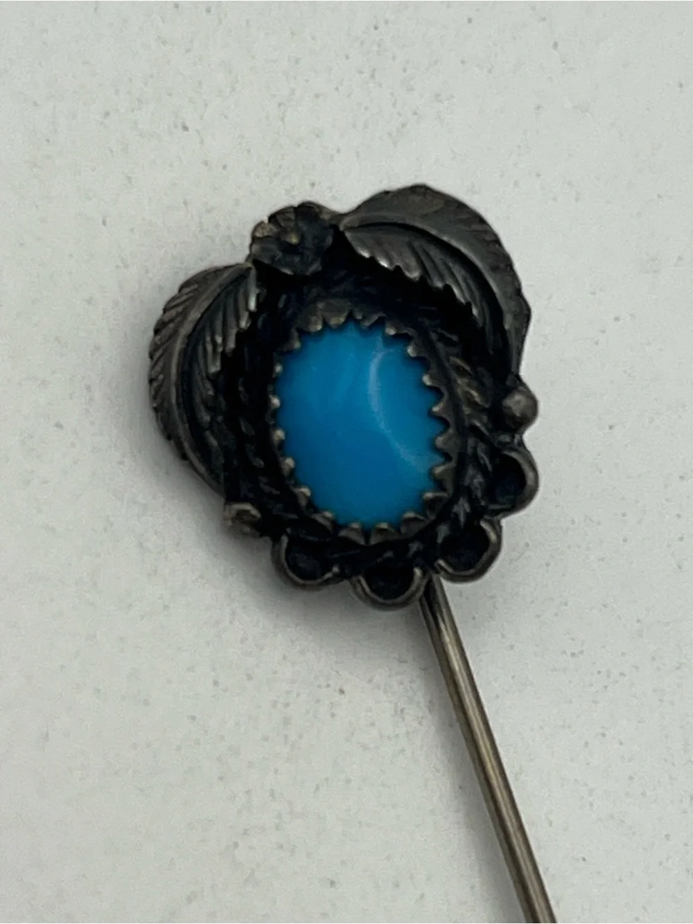 Navajo Native American sterling silver blue stone cabochon stick pin brooch